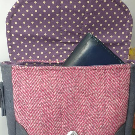 Mini shoulder / crossbody bag in tweed and cork