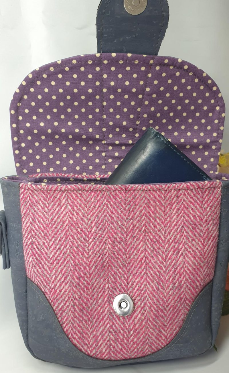 Mini shoulder / crossbody bag in tweed and cork