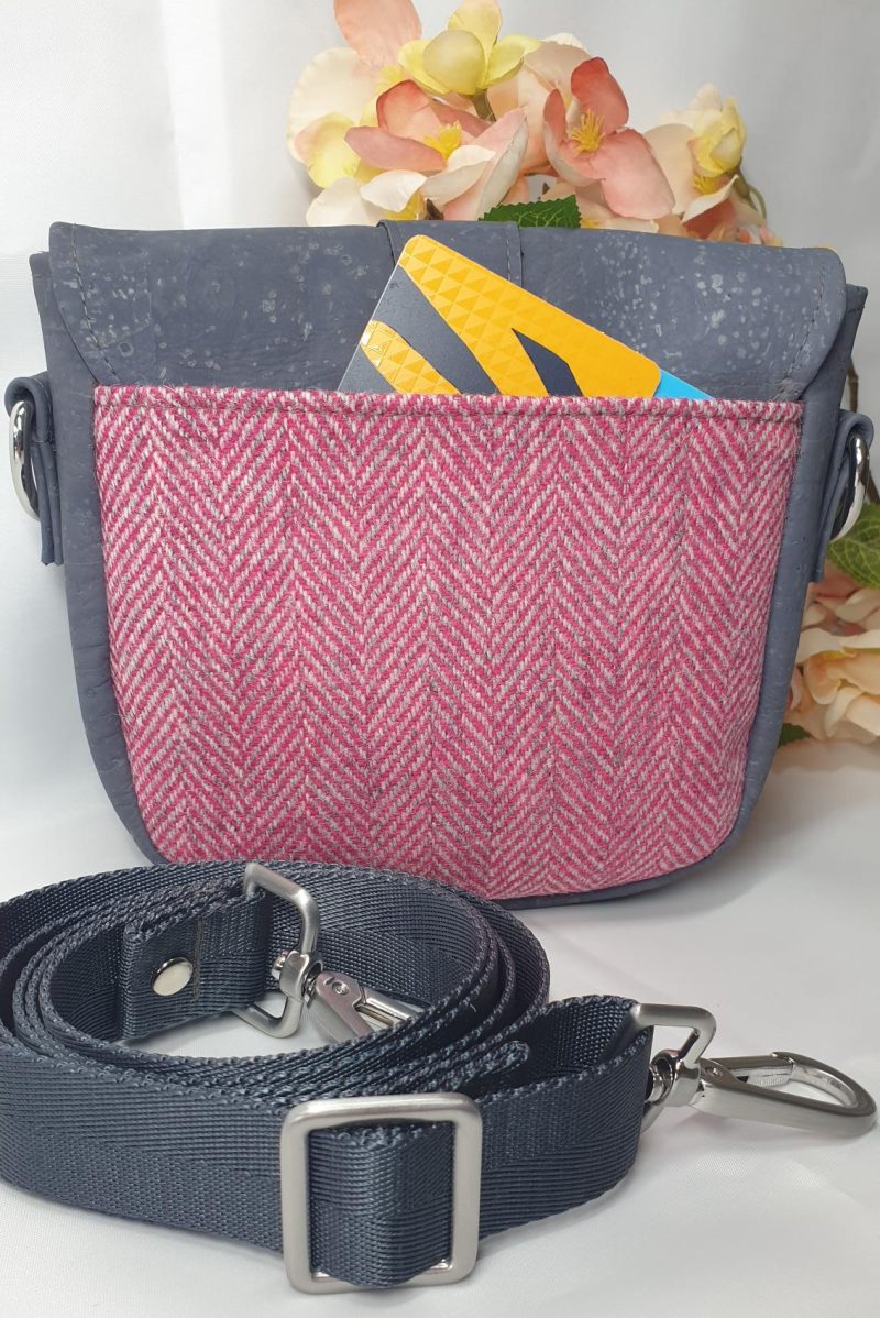 Mini shoulder / crossbody bag in tweed and cork