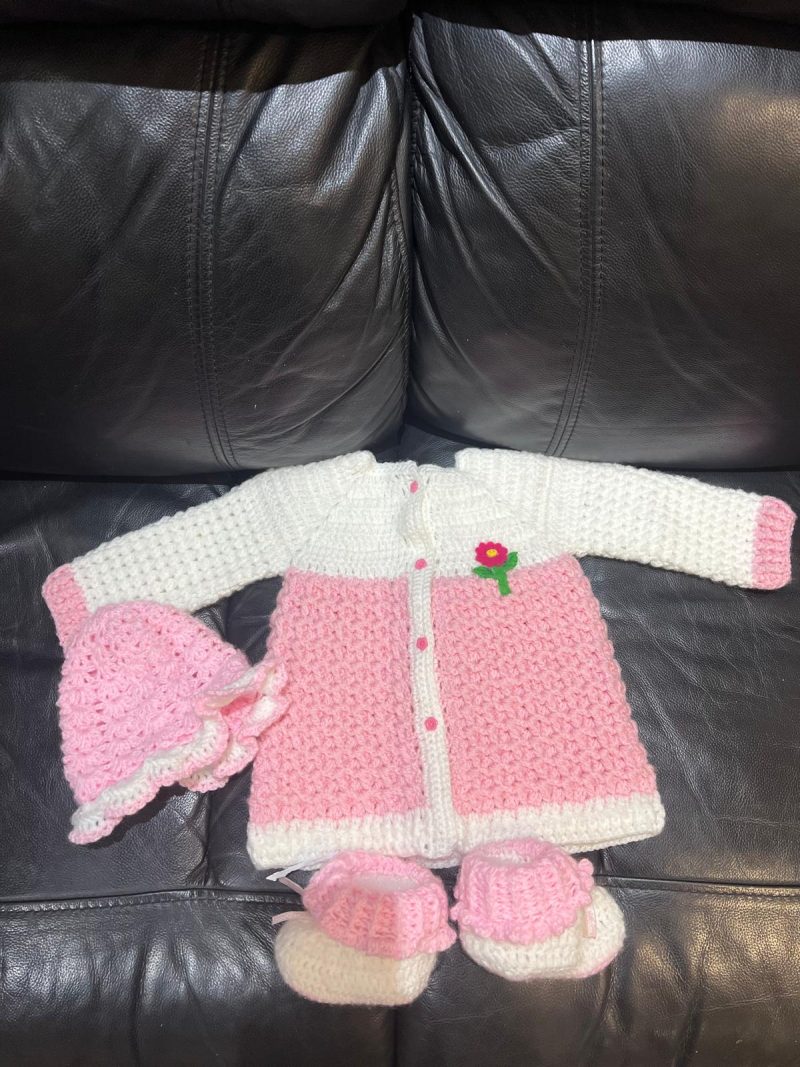 Handmade Baby Crochet Outfit Set | 3-Piece | Cardigan, Hat & Boots