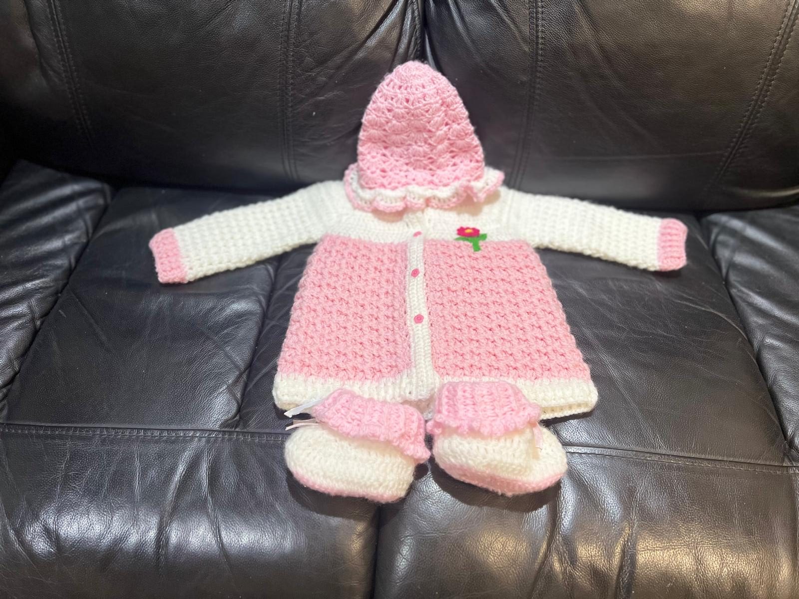 Handmade Baby Crochet Outfit Set | 3-Piece | Cardigan, Hat & Boots