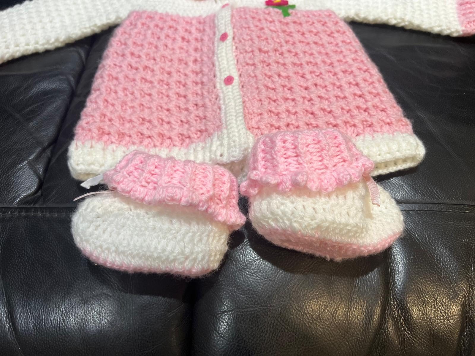 Handmade Baby Crochet Outfit Set | 3-Piece | Cardigan, Hat & Boots