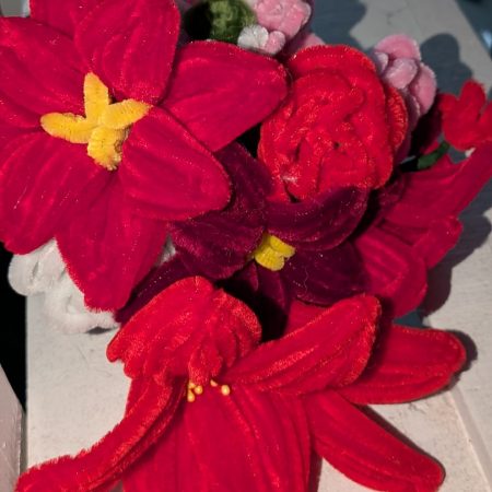 Red chenille Christmas poinsettia bouquet
