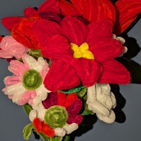 Red chenille Christmas poinsettia bouquet