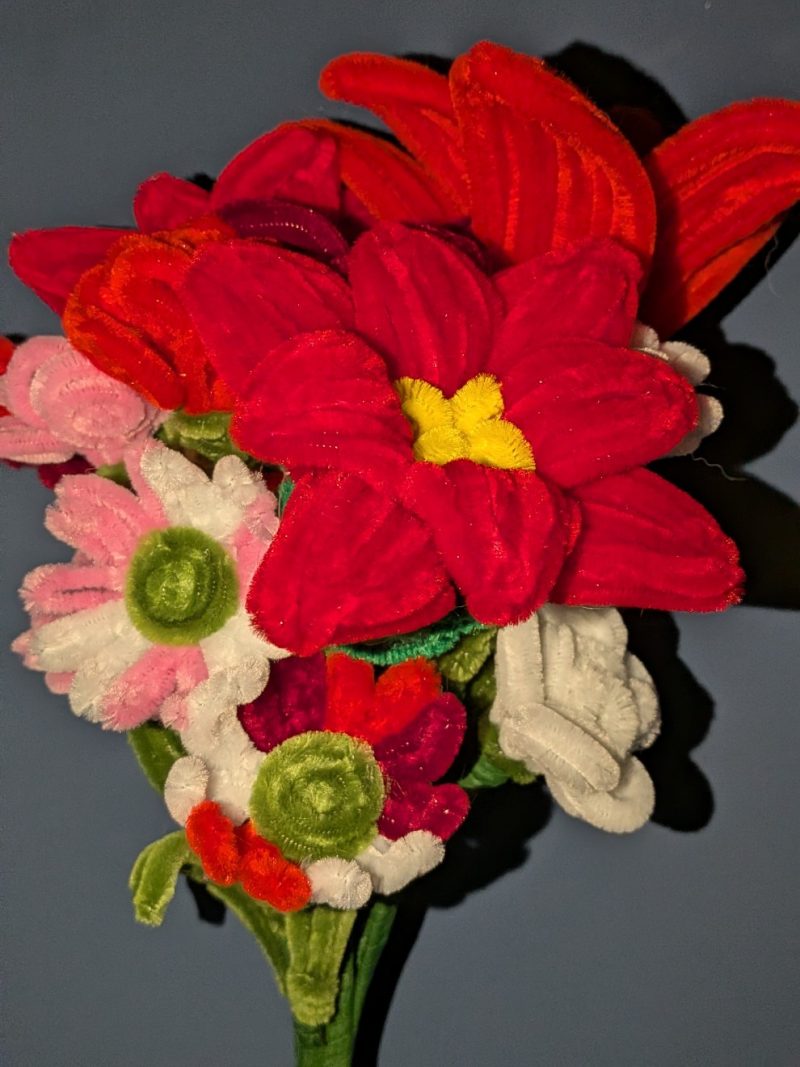 Red chenille Christmas poinsettia bouquet