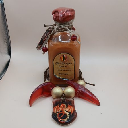 Arcane Artefacts - Fire Dragon's Venom | glimmer bottle | amulet, fang, claw | LARP / cosplay prop