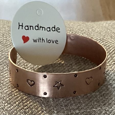 Copper Cuff Bracelet with Heart & Dots Decoration..
