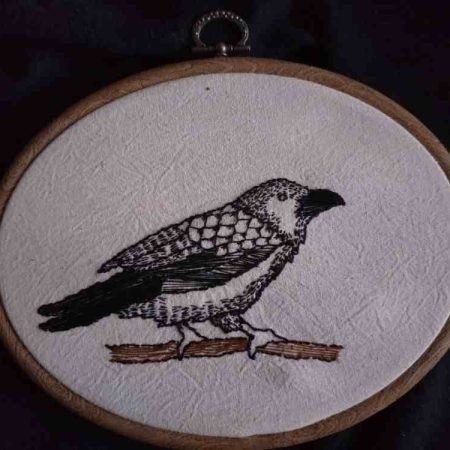 Raven/crow embroidery in frame