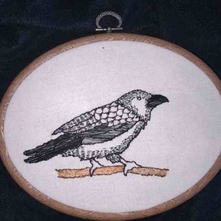 Raven/crow embroidery in frame