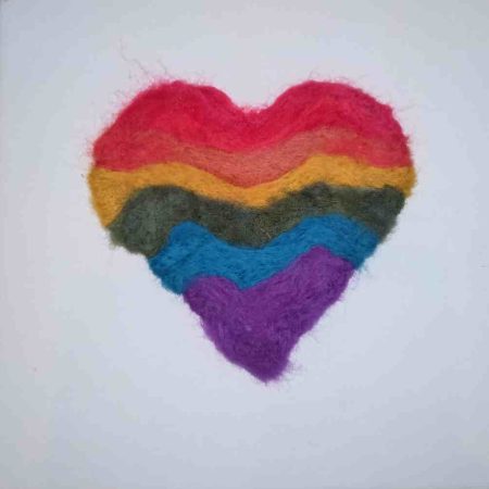 Rainbow felted heart picture on canvas