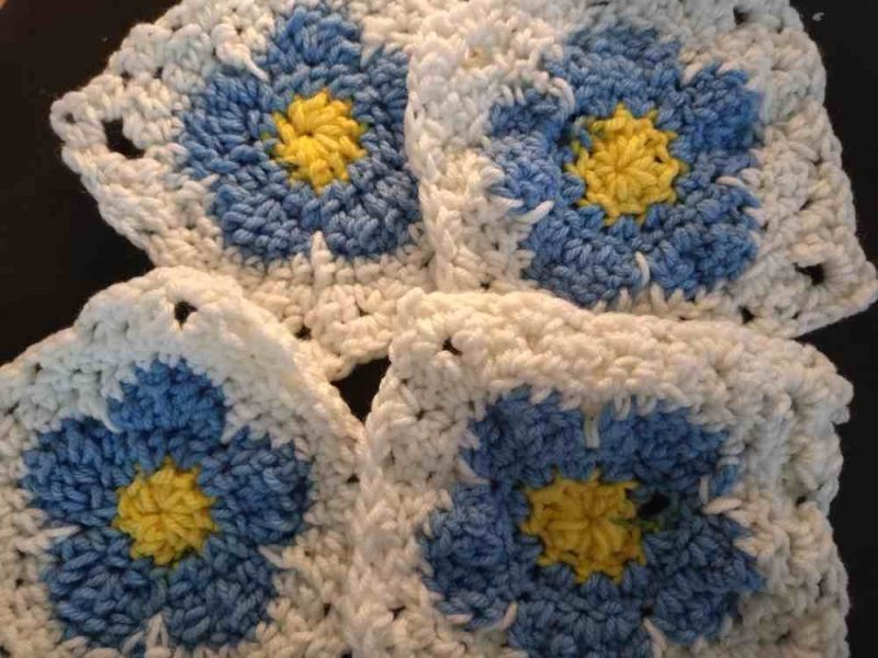Granny square coasters pack of 4. Periwinkle