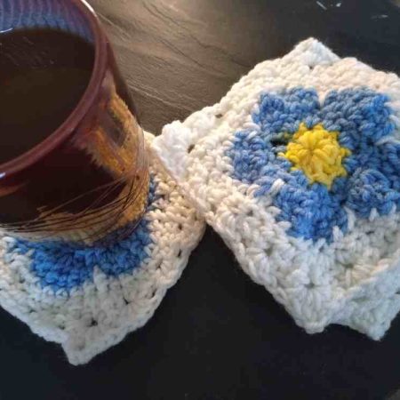 Granny square coasters pack of 4. Periwinkle