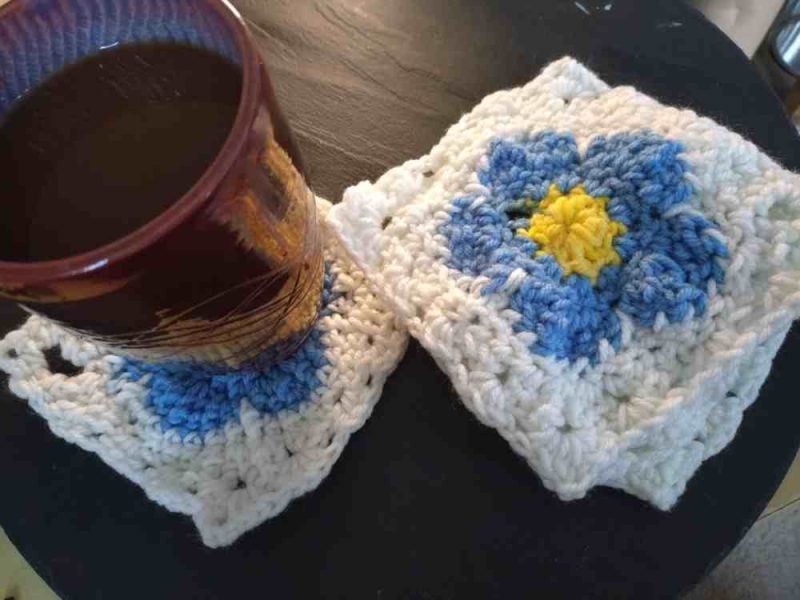 Granny square coasters pack of 4. Periwinkle