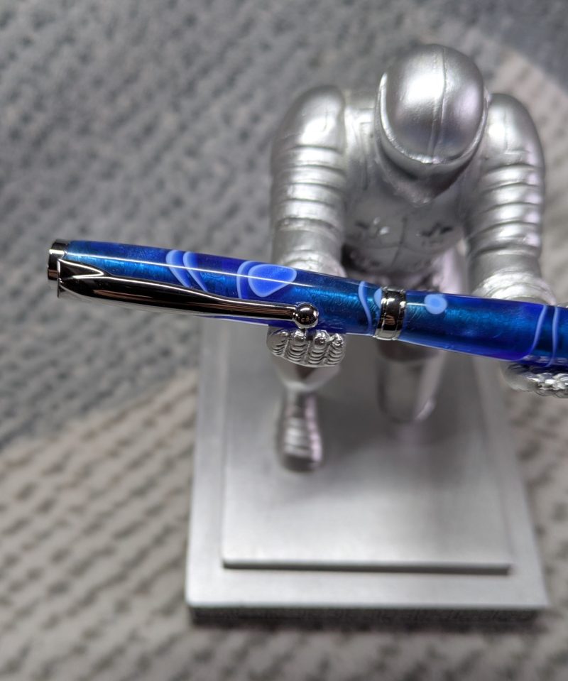 Slimline twist ballpoint pen in blue acrylic and shiny chrome fittings