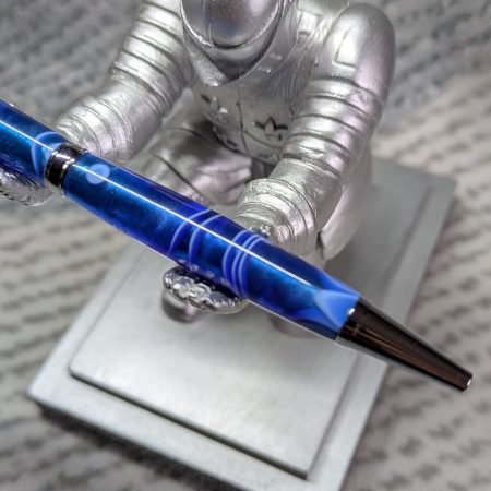 Slimline twist ballpoint pen in blue acrylic and shiny chrome fittings