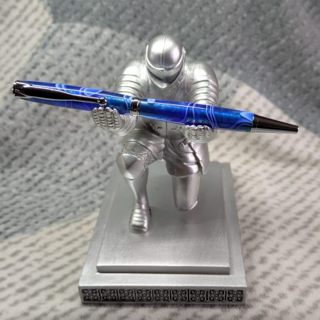 Slimline twist ballpoint pen in blue acrylic and shiny chrome fittings