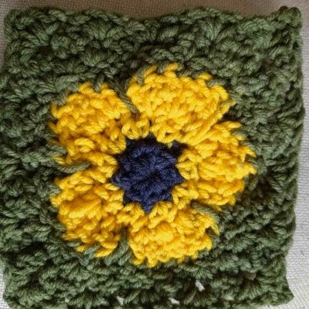 Granny square coasters pack of 4. Sunflower