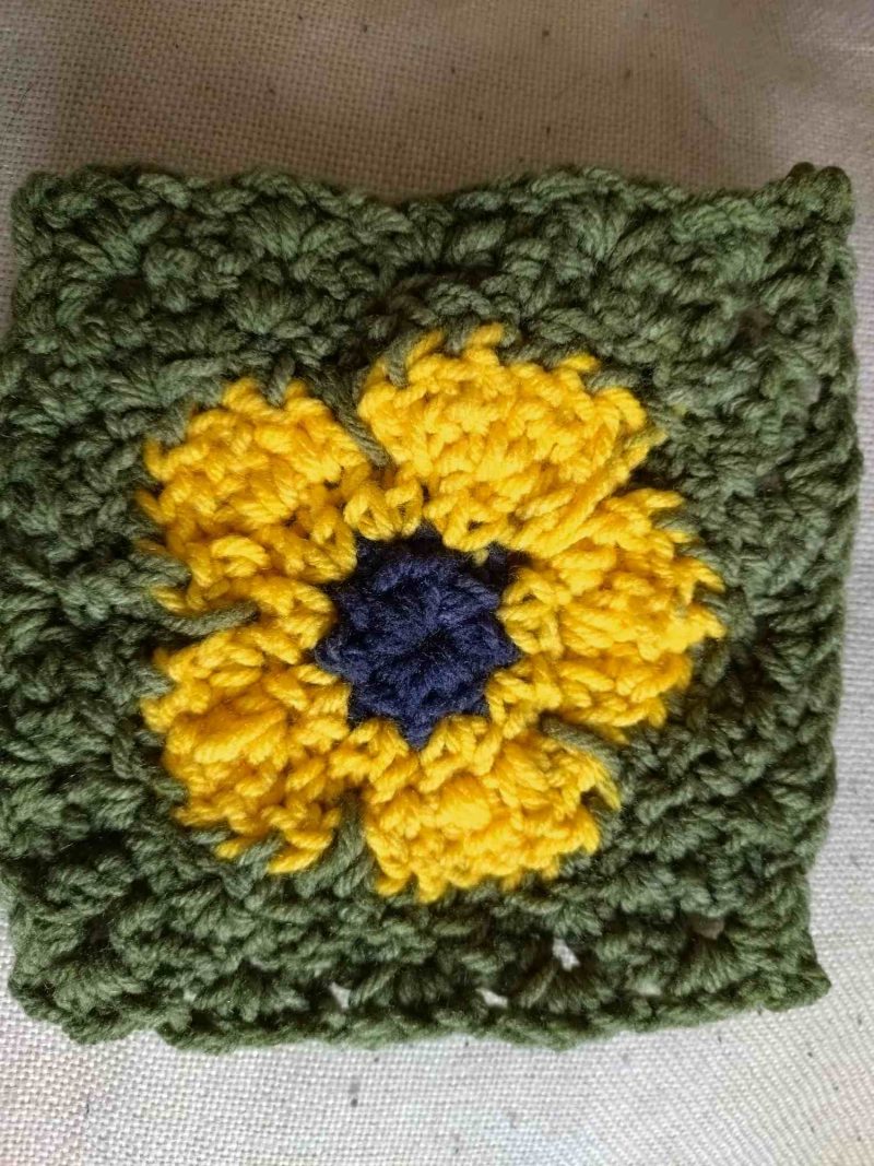 Granny square coasters pack of 4. Sunflower
