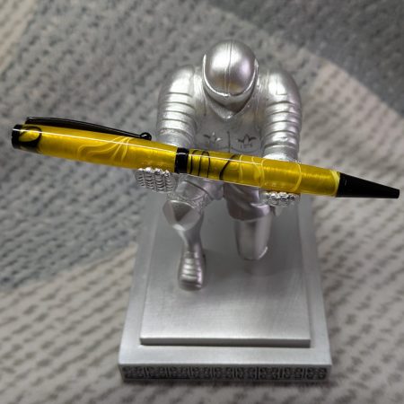 Slimline ballpoint pen in yellow and black acrylic with black fittings