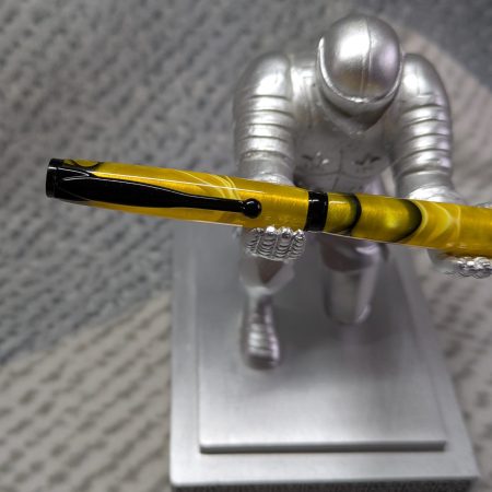 Slimline ballpoint pen in yellow and black acrylic with black fittings
