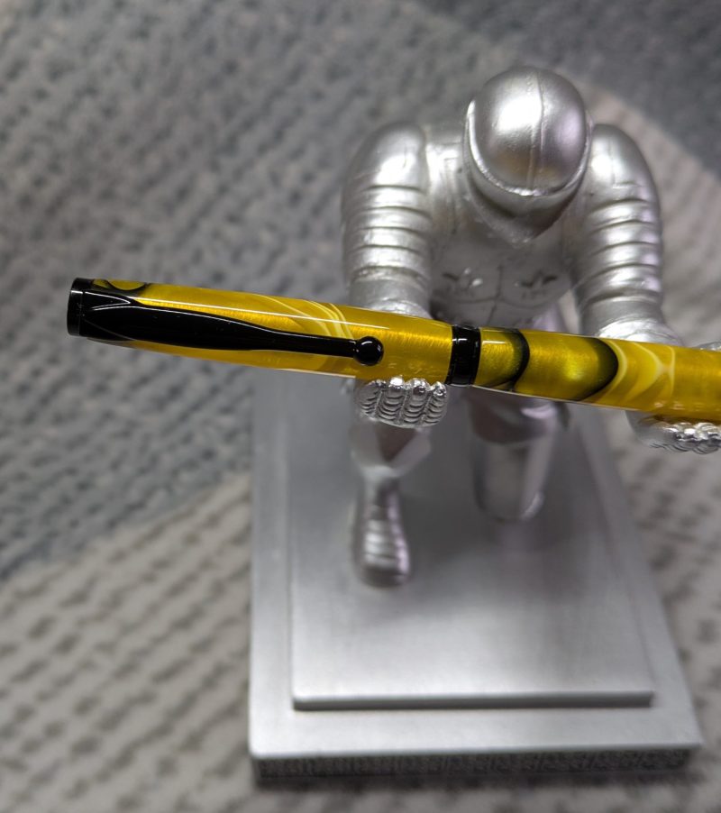 Slimline ballpoint pen in yellow and black acrylic with black fittings