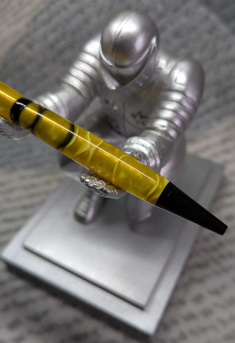 Slimline ballpoint pen in yellow and black acrylic with black fittings