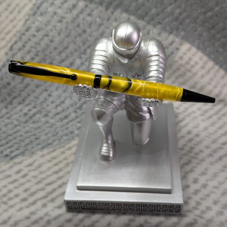 Slimline ballpoint pen in yellow and black acrylic with black fittings