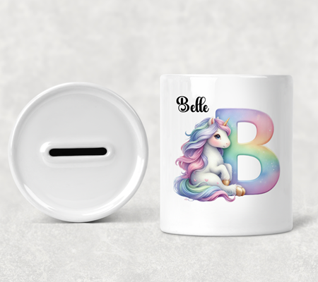 Personalised Unicorn Alphabet Money Box