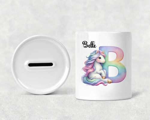 Personalised Unicorn Alphabet Money Box