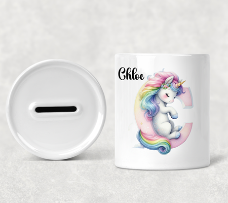 Personalised Unicorn Alphabet Money Box