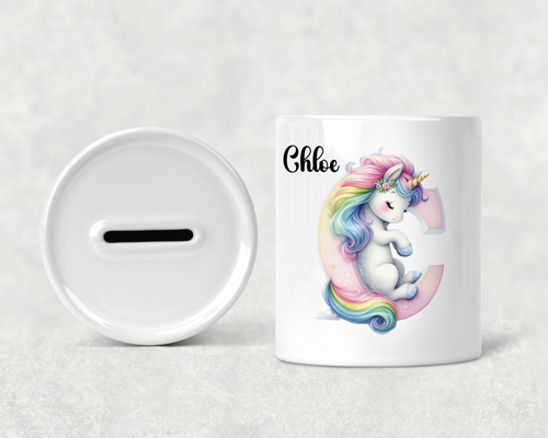 Personalised Unicorn Alphabet Money Box