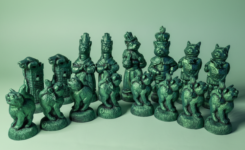 Cats themed Chess set, made to order in your choice of colour finishes