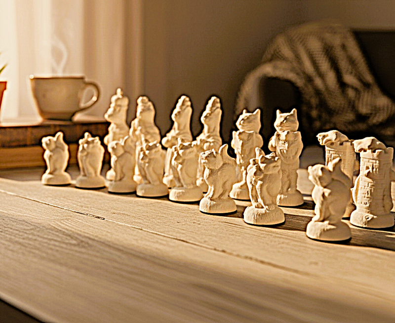 Cats themed Chess set, made to order in your choice of colour finishes