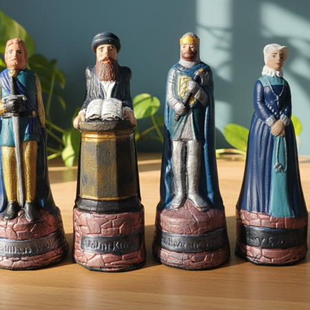 Chess Set Scottish and English Historical Figures, Handmade and Hand Painted pieces only