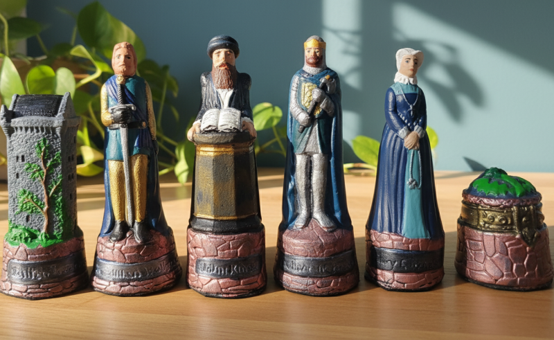 Chess Set Scottish and English Historical Figures, Handmade and Hand Painted pieces only
