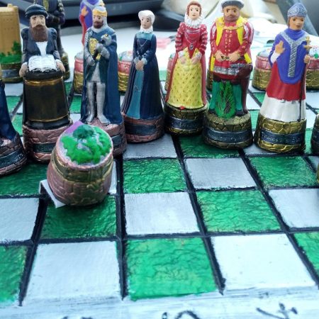 Chess Set Scottish and English Historical Figures, Handmade and Hand Painted pieces only
