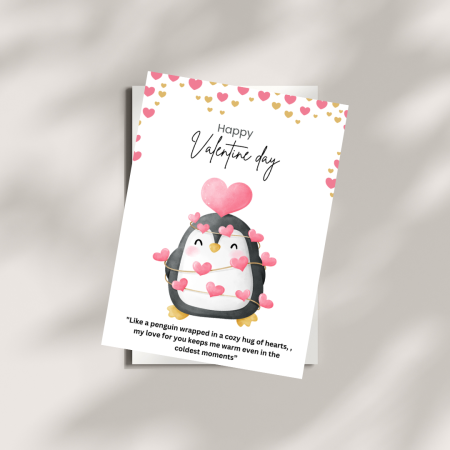 Personalised Valentines Card | Instant Download | Editable Greeting card | Penguin valentines card