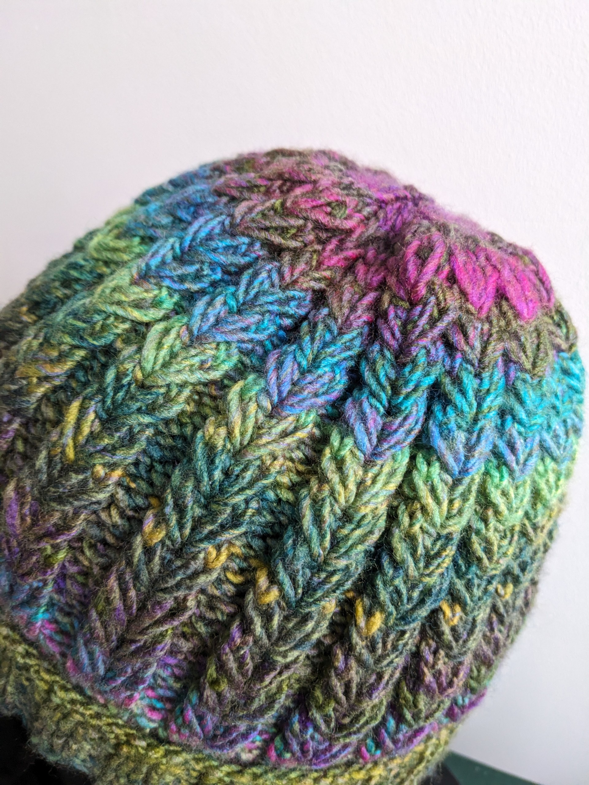 Cozy Knitted Winter Beanie - Green Palette or Green & Red with Fun Pompom