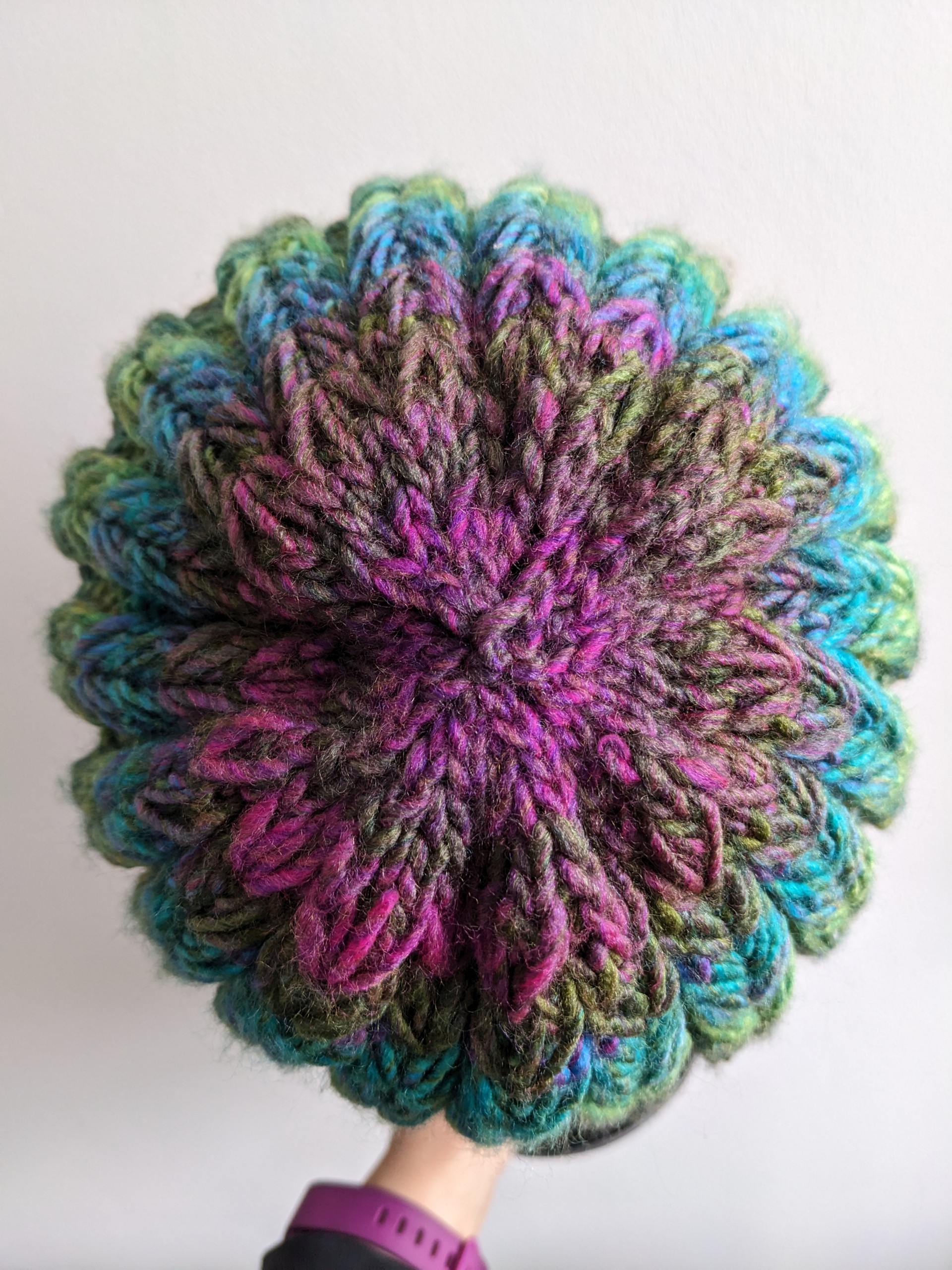 Cozy Knitted Winter Beanie - Green Palette or Green & Red with Fun Pompom