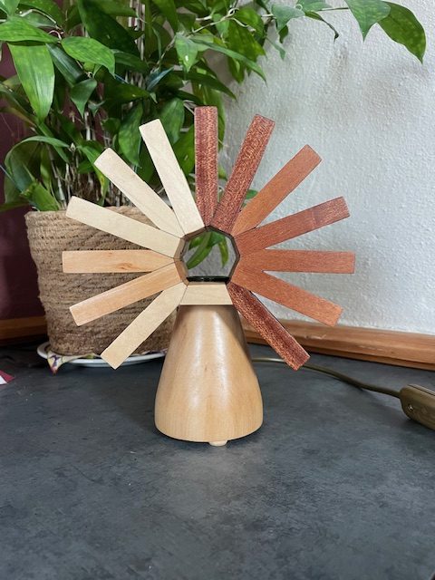 ‘Aztec Sunrise’ Lime and Mahogany ambience lamp