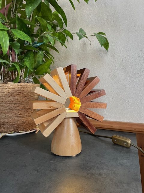 ‘Aztec Sunrise’ Lime and Mahogany ambience lamp