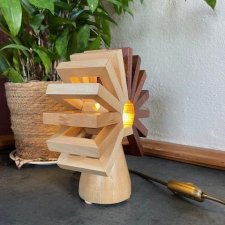 ‘Aztec Sunrise’ Lime and Mahogany ambience lamp