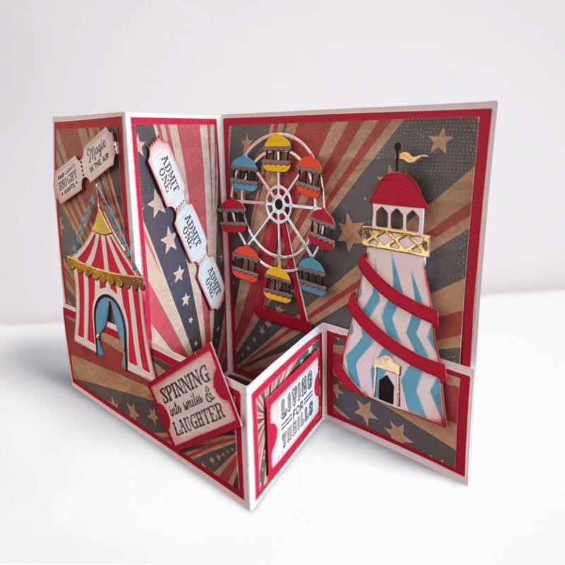 Vintage Inspired Fun Fair Greetings Card, Retro Carnival Fairground, Handmade Papercraft Card