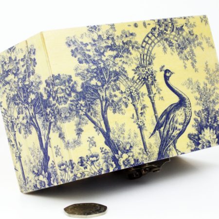 Wood handmade keepsake jewellery box Flowers, Tree, Peacock, Blue lined