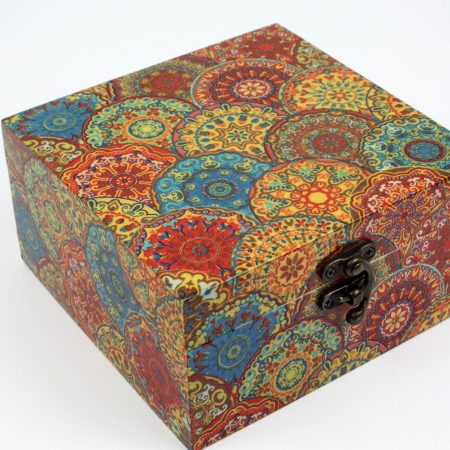 Wood handmade keepsake jewellery, memories, photo box, Mandala design, Burgundy lined