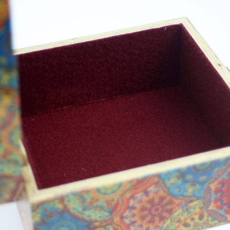 Wood handmade keepsake jewellery, memories, photo box, Mandala design, Burgundy lined