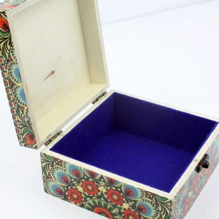 Wood handmade keepsake jewellery, memories, photo box, Moroccan, Mandala design blue lined
