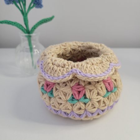 Crochet Accessories Basket - Pastel Blossom Design