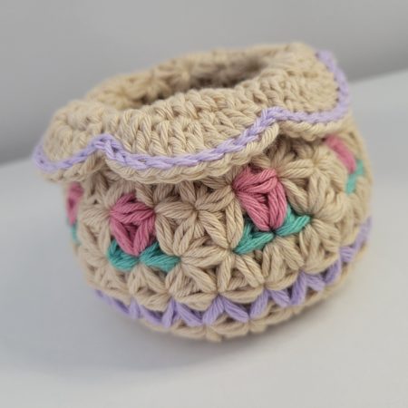 Crochet Accessories Basket - Pastel Blossom Design