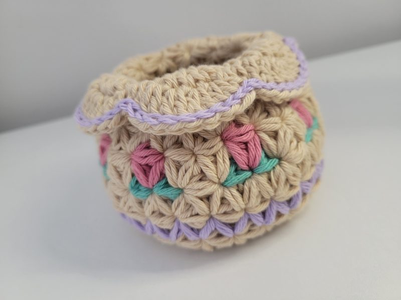 Crochet Accessories Basket - Pastel Blossom Design